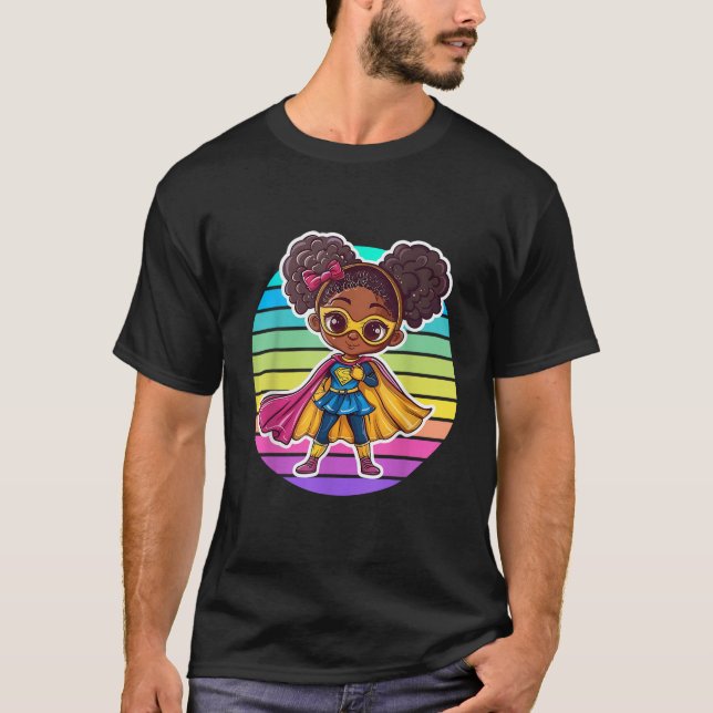 Afro Girl Birthday African American Comic Superher T-Shirt (Front)