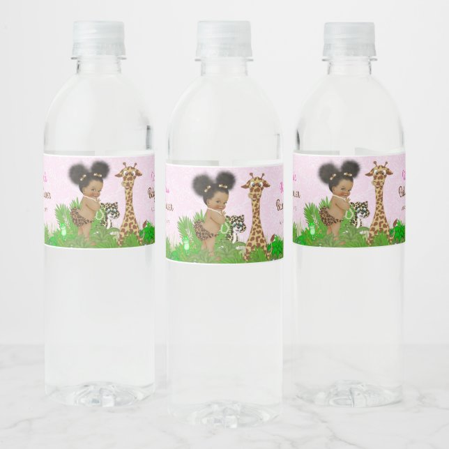 Afro Girl Safari Baby Shower Water Bottle Labels (Bottles)