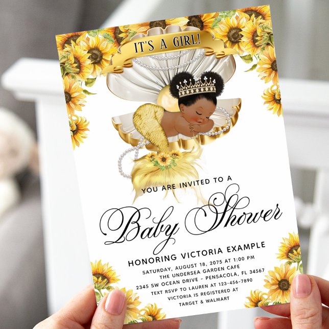Afro Girl Sunflower Baby Shower Invitation (Creator Uploaded)