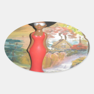 Afro Glam: A Timeless Beauty Oval Sticker