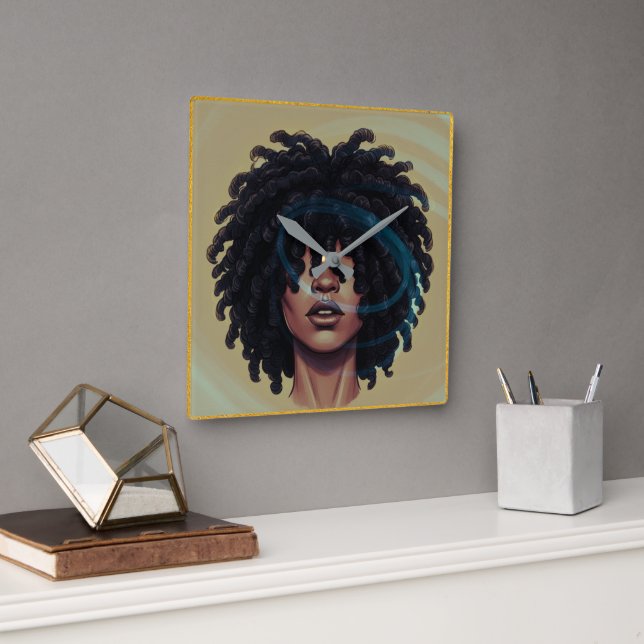 Afro Glow Wall Clock – Modern Black Art (Office)