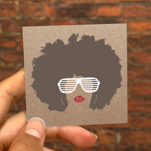 Afro Hair Beauty Girl Fashion Stylist Rustic Kraft Square Business Card (Creator Uploaded)
