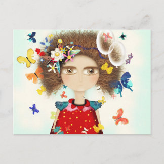 AFRO HAIR DOLL RUPYDETEQUILA HUGE EYES FLORAL POSTCARD