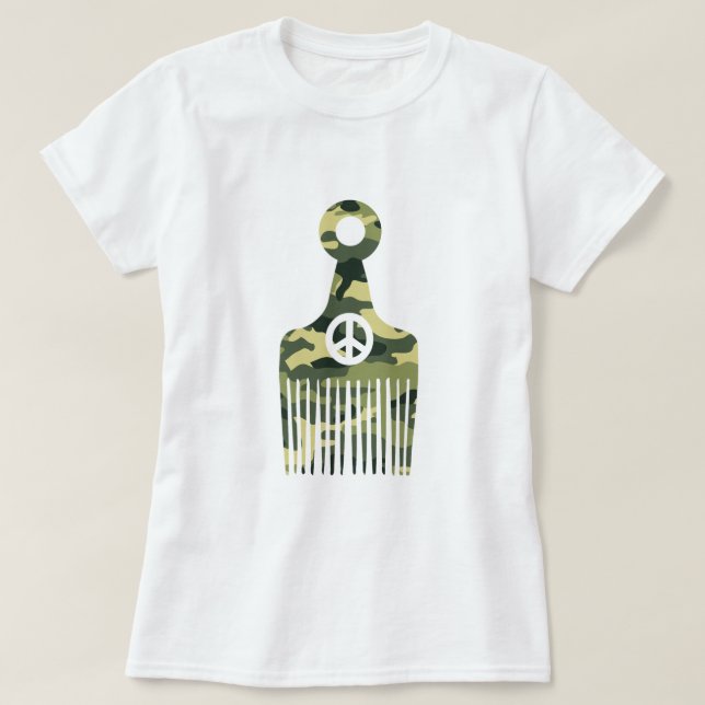 Afro Hair Peace Camo T-Shirt (Design Front)