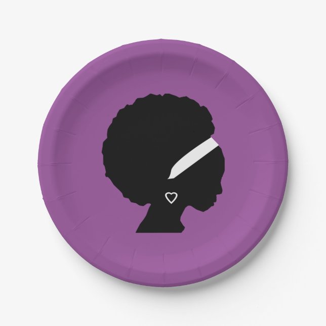 Afro Hair Purple Paper Plate (Front)