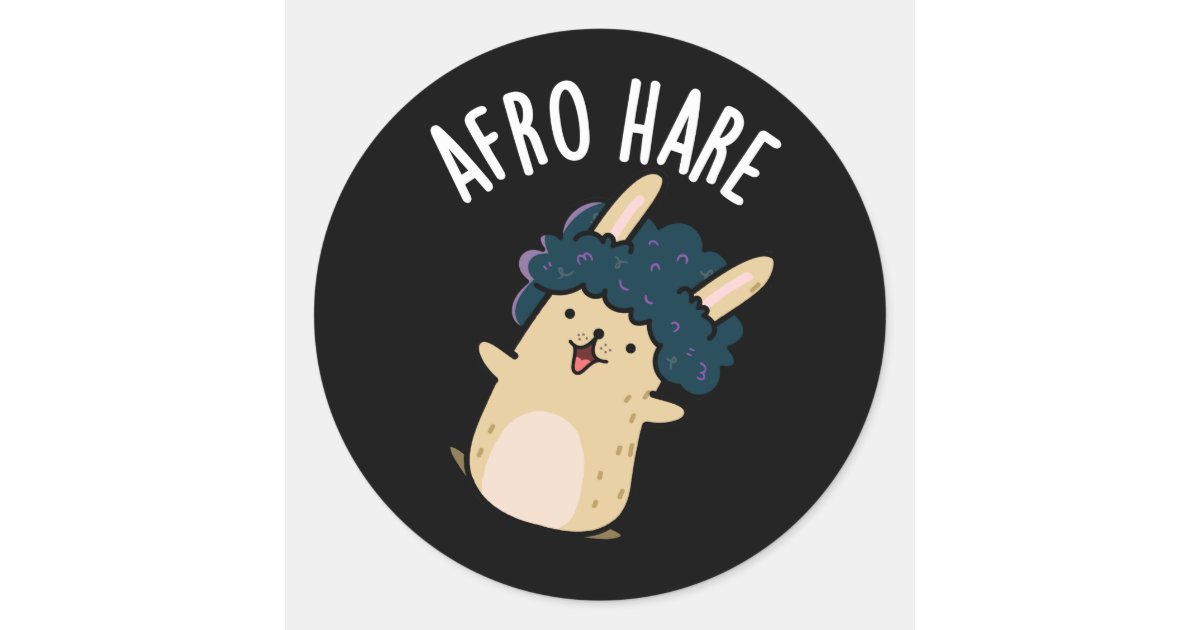 Afro Hare Funny Rabbit With Afro Pun Dark BG Classic Round Sticker | Zazzle