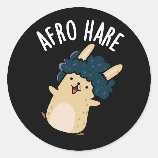 Afro Hare Funny Rabbit With Afro Pun Dark BG Classic Round Sticker (Front)