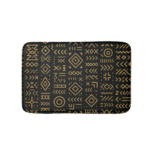 Afro Luxe Black & Gold Tribal Bath Mat (Front)