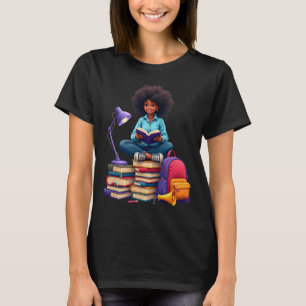 Afro Melanin Juneteenth Girl Reading Books _2 T-Shirt