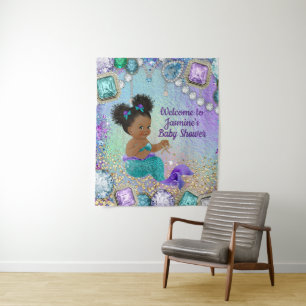 Afro Mermaid Baby Shower Banner Backdrop Tapestry