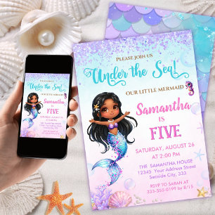 Afro mermaid Birthday Party - Under the Sea Splish Invitation