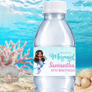 Afro mermaid Birthday Party - Under the Sea Splish Water Bottle Label