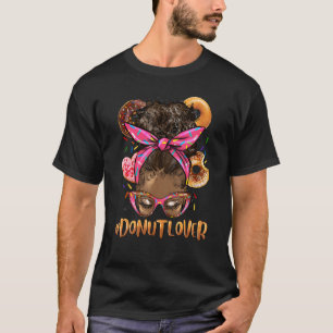 Afro Messy Bun Doughnut  Black Womens Retro Cute T-Shirt