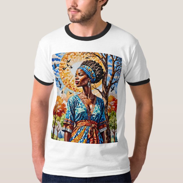 Afro Mosaic Sun Queen Fall T-Shirt (Front)