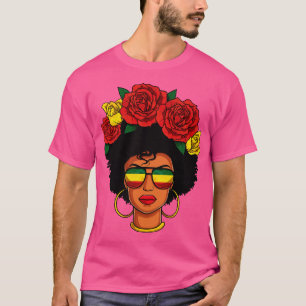 Afro Natural Black Hair Flower Melanin Queen T-Shirt