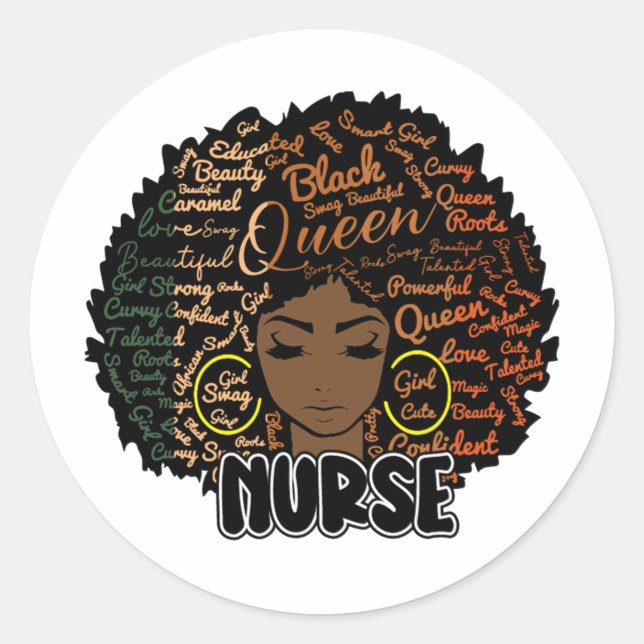 Afro Nurse Black Woman Nurse African American Classic Round Sticker (Front)