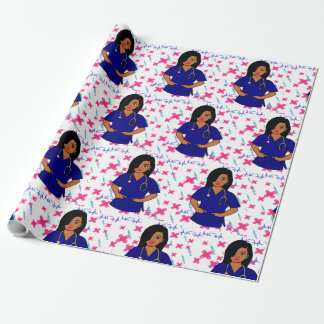 Afro Nurse Caregiver LPN RN Black  Wrapping Paper