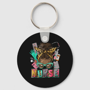 Afro Nurse Life Messy Bun Black African American N Key Ring