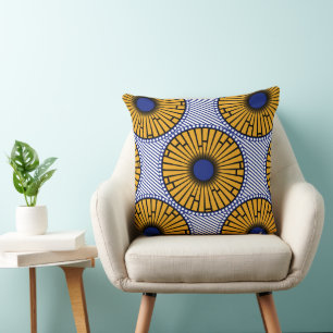 Afro Pop Blue and Gold Ankara Print Cushion