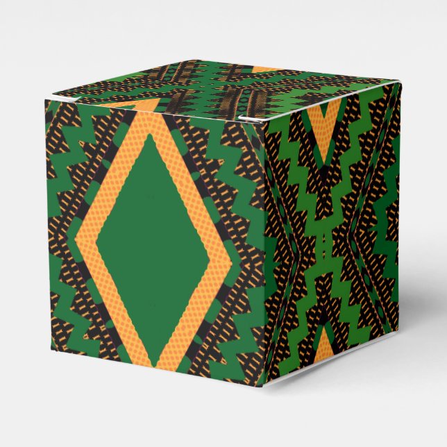 Afro Pop Green Black and Yellow Modern Mudcloth Favour Box (Front Side)
