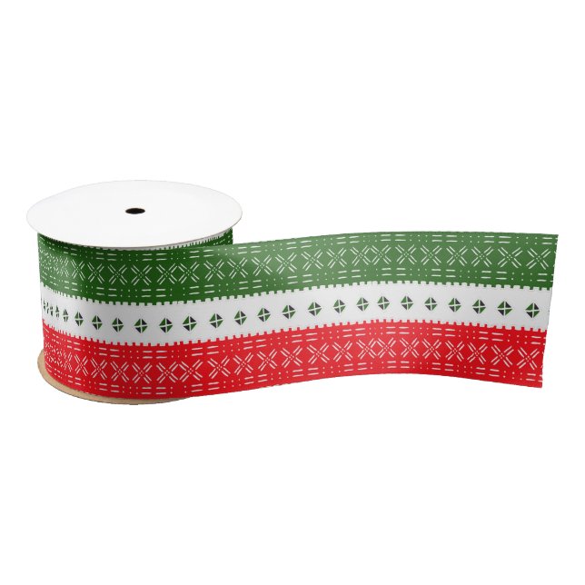 Afro Pop Red And Green Mudcloth Design  Satin Ribbon (Spool)