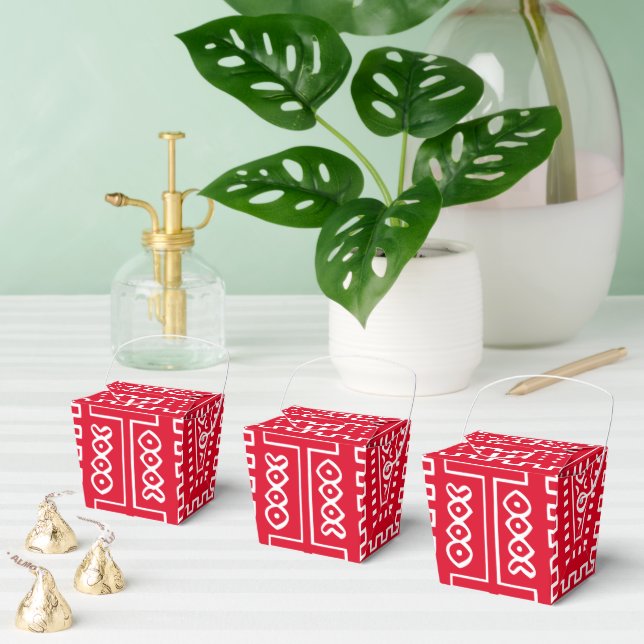 Afro Pop Red And White Modern Mud Cloth Design Favour Box (Multiple)