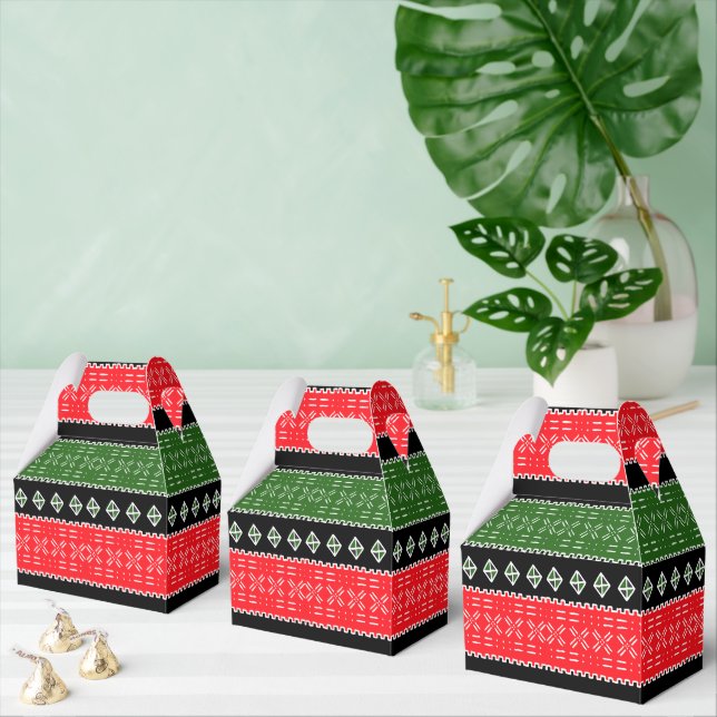 Afro Pop Red Black Anf Green Mudcloth Print Favour Box (Multiple)