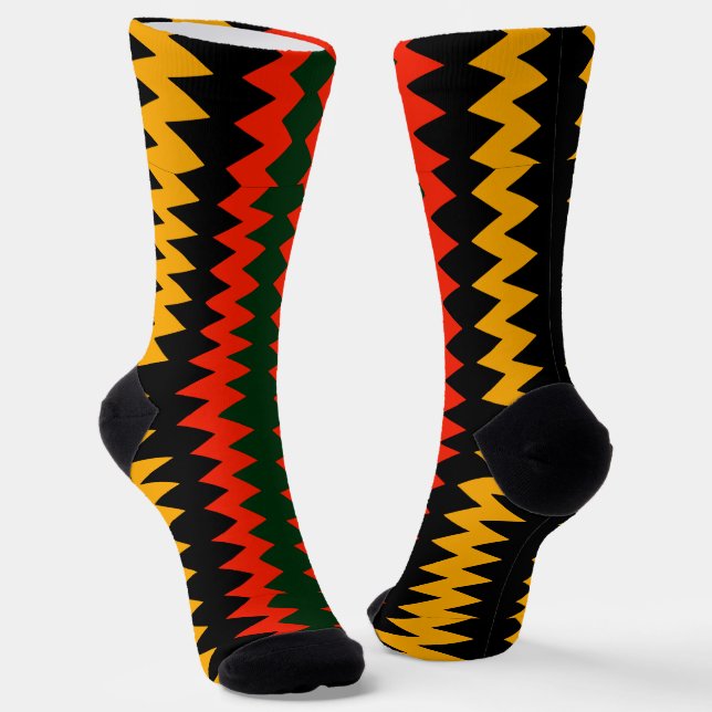 Afro Pop Red Black Gold And Green Tribal Socks (Angled)