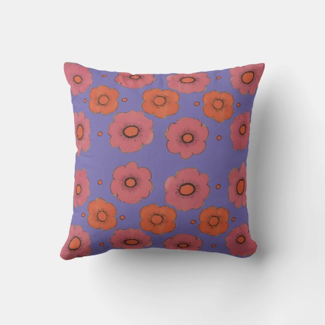Afro Poppies Throw Pillow (Back)