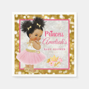 Afro Princess Ballerina Baby Girl Pink Gold Fancy Napkin