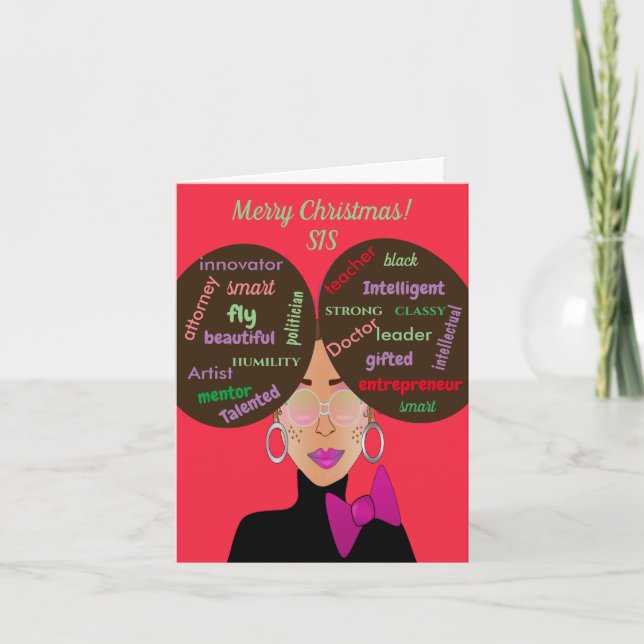 Afro Puff American Cousin Christmas  Card (Front)