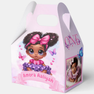 Afro Puff Baby Girl Butterfly Photo 1st Birthday Favour Box