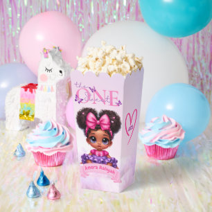 Afro Puff Baby Girl Butterfly Photo 1st Birthday Favour Box