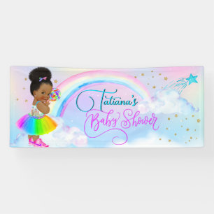 Afro Puff Baby Girl Pastel Rainbow Baby Shower Banner