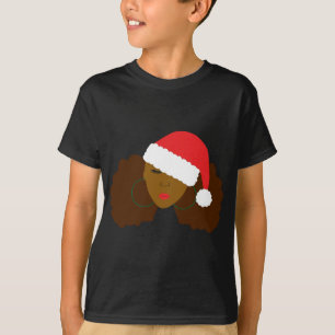 Afro Puff Black Woman Santa Hat Natural Hair Chris T-Shirt