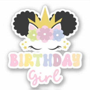 Afro Puff Curly Hair Unicorn Birthday Girl 