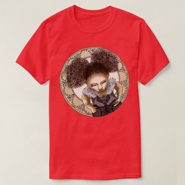 Afro Puff from above with Mucha Border Golden Vers T-Shirt (Design Front)