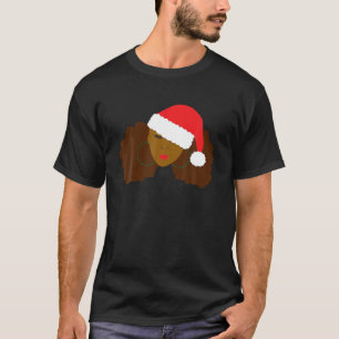 Afro Puff Girl Santa Hat Natural Hair Christmas T-Shirt