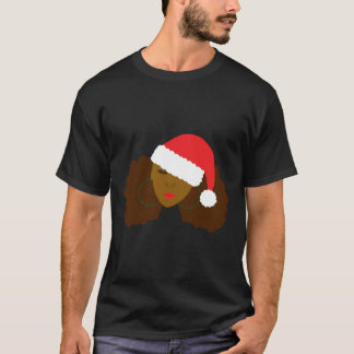 Afro Puff Girl Santa Hat Natural Hair Christmas T-Shirt
