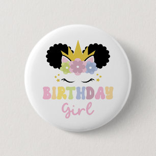 Afro Puff Unicorn Birthday Girl Party Outfit  6 Cm Round Badge