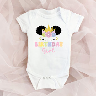 Afro Puff Unicorn Birthday Girl Party Outfit  Baby Bodysuit