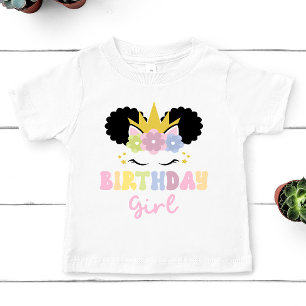 Afro Puff Unicorn Birthday Girl Party Outfit Baby T-Shirt