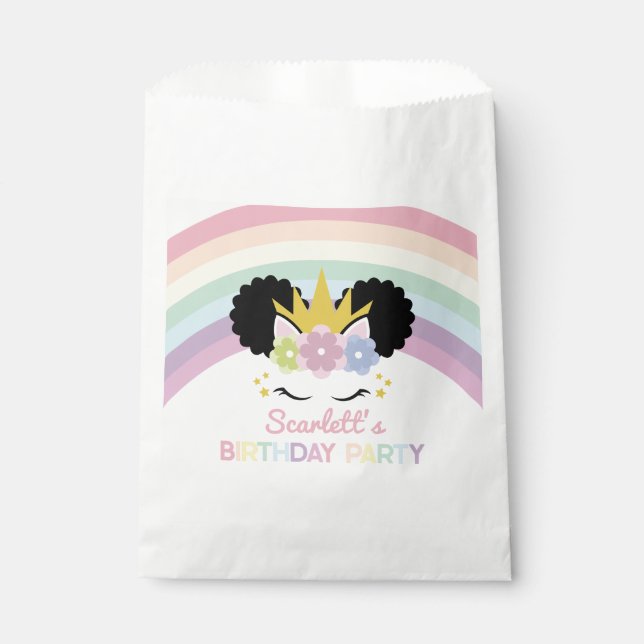Afro Puff Unicorn Rainbows Birthday Party Favour Bags (Front)