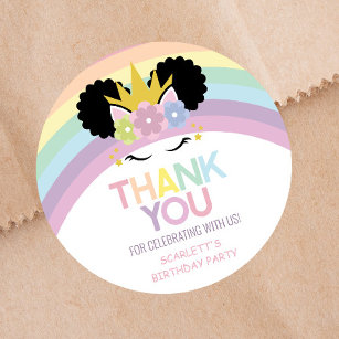 Afro Puff Unicorn Rainbows Birthday Party Favour Classic Round Sticker