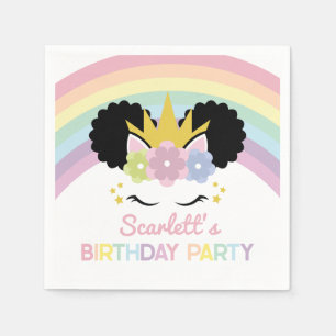 Afro Puff Unicorn Rainbows Birthday Party Napkin