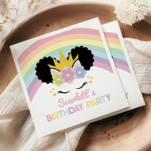 Afro Puff Unicorn Rainbows Birthday Party Napkin
