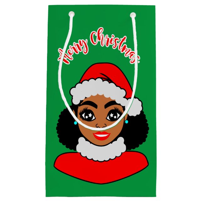 Afro Puffs Black Santa Claus Christmas Small Gift Bag (Front)