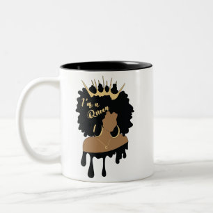 Afro Queen Black African American Woman Two-Tone Coffee Mug