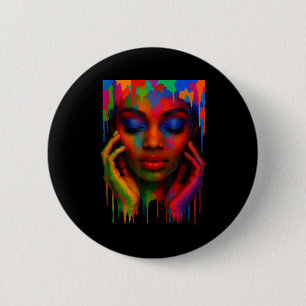 Afro queen black pride girls women paint art 6 cm round badge