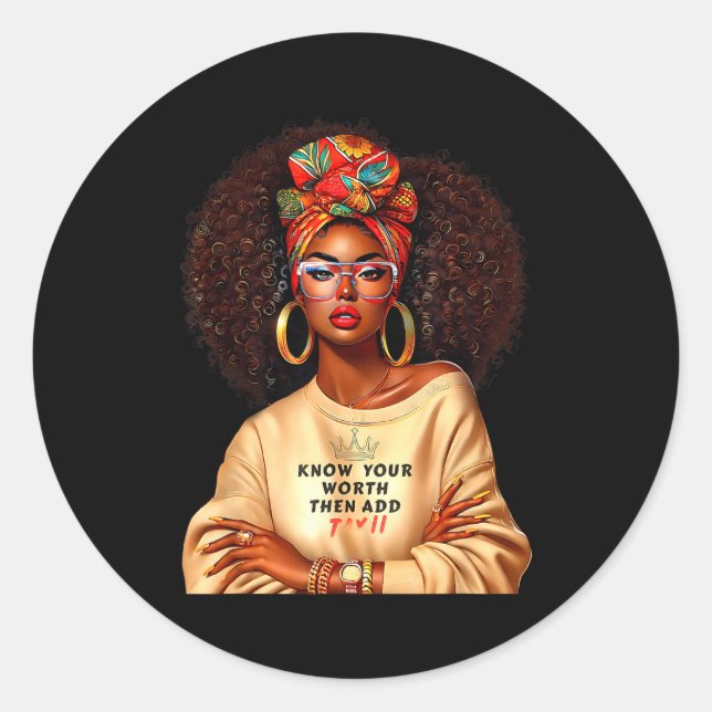 Afro Queen Black Woman African Melanin Black Histo Classic Round Sticker (Front)
